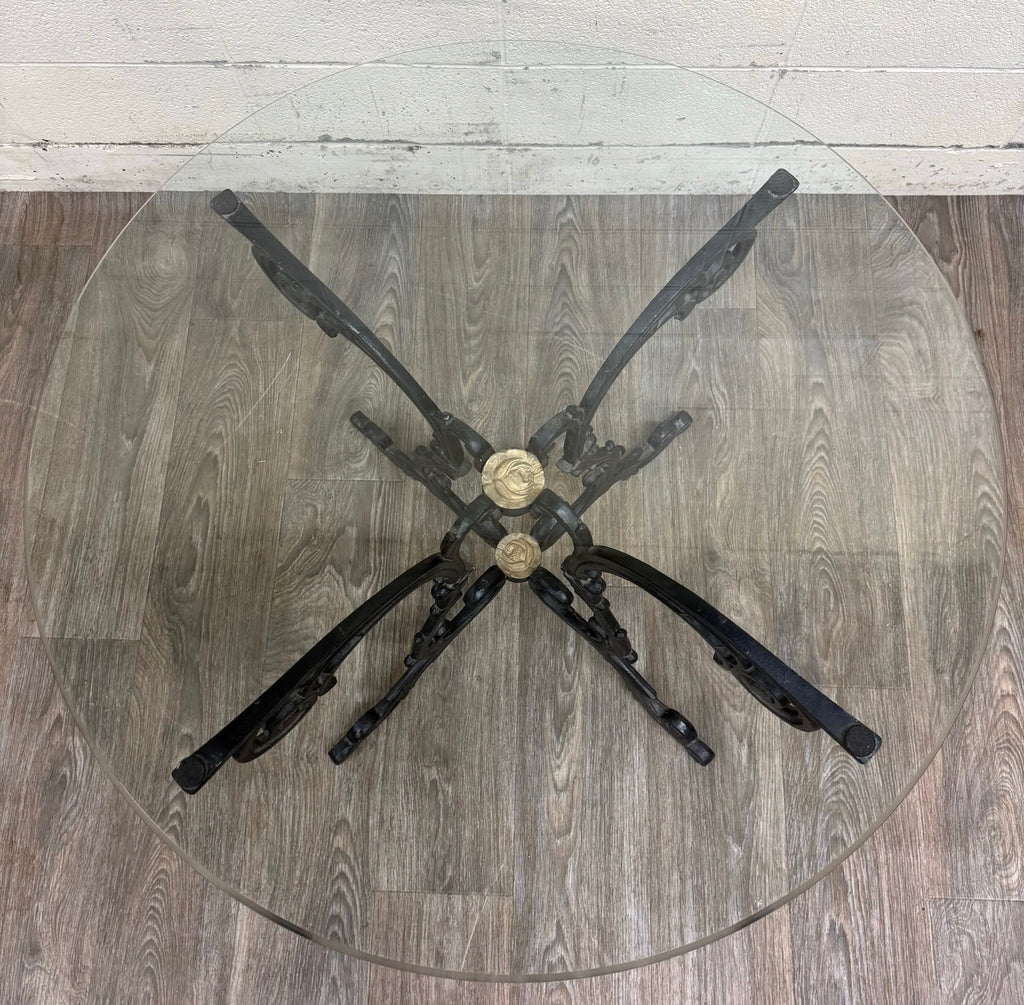 Vintage Hollywood Regency Style Wrought Iron and Glass Center Breakfast Table