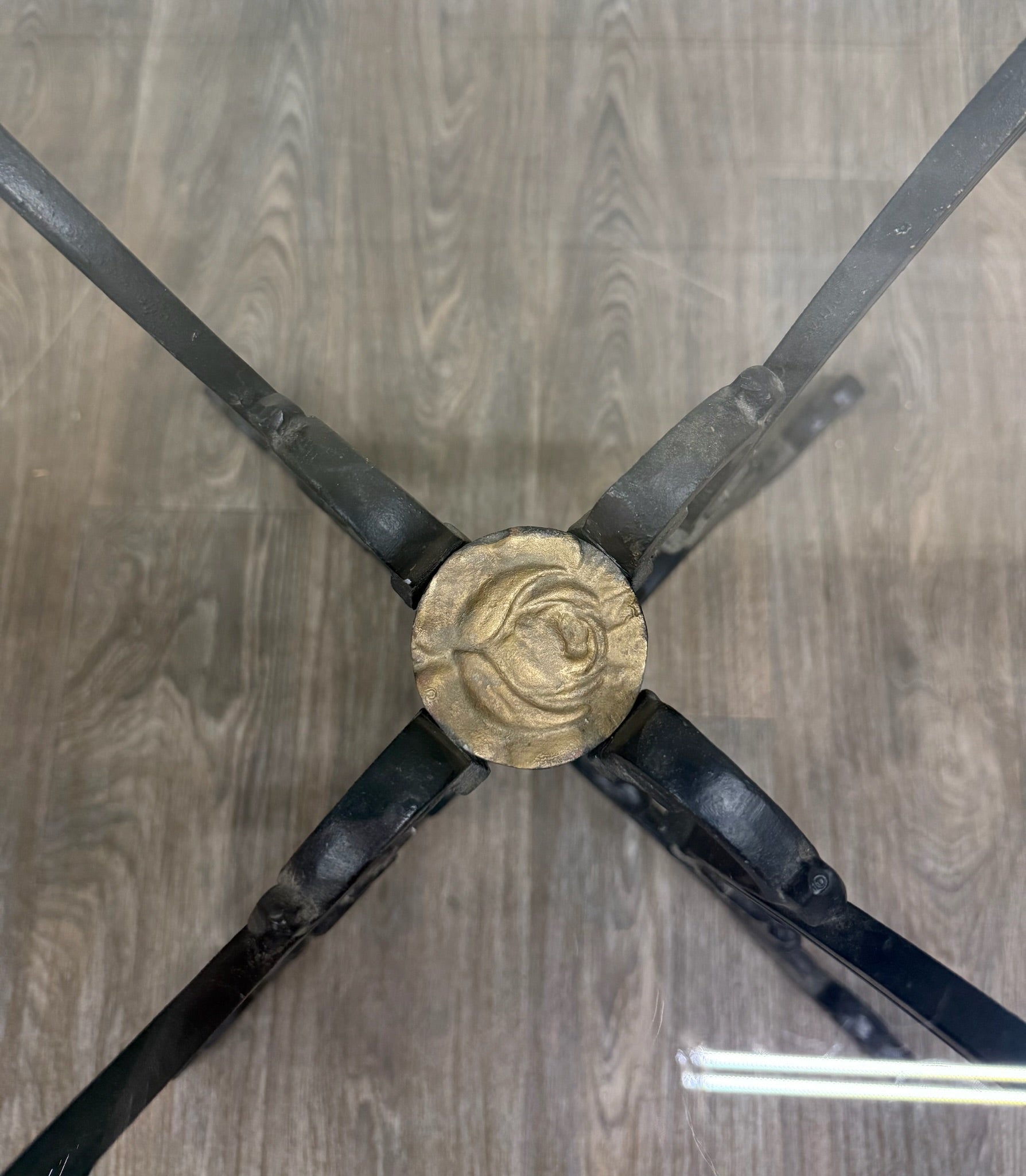 Vintage Hollywood Regency Style Wrought Iron and Glass Center Breakfast Table