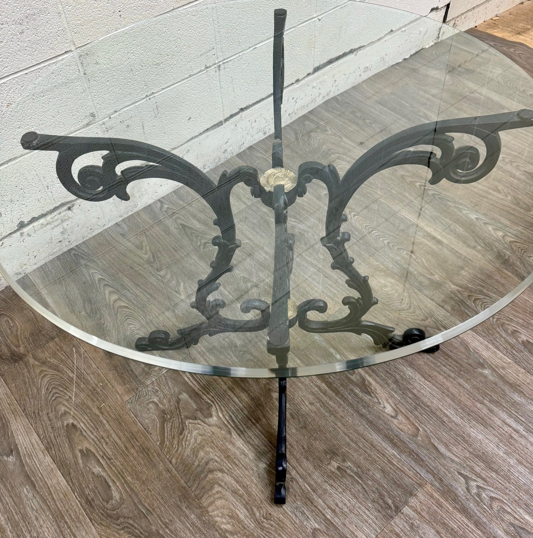 Vintage Hollywood Regency Style Wrought Iron and Glass Center Breakfast Table