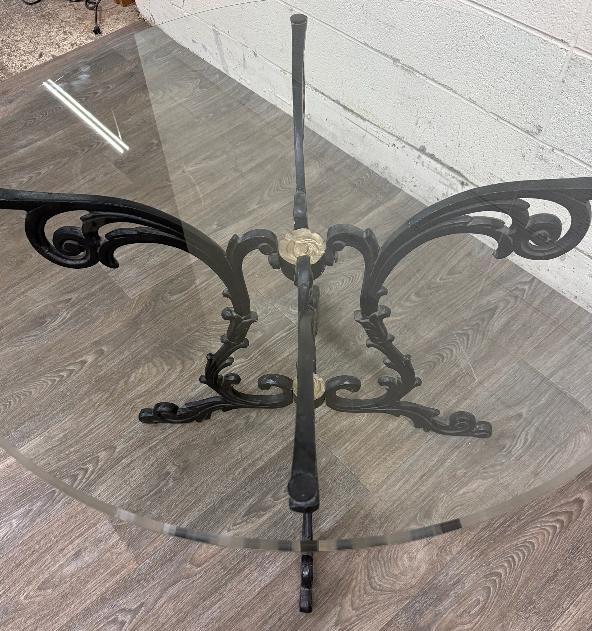 Vintage Hollywood Regency Style Wrought Iron and Glass Center Breakfast Table