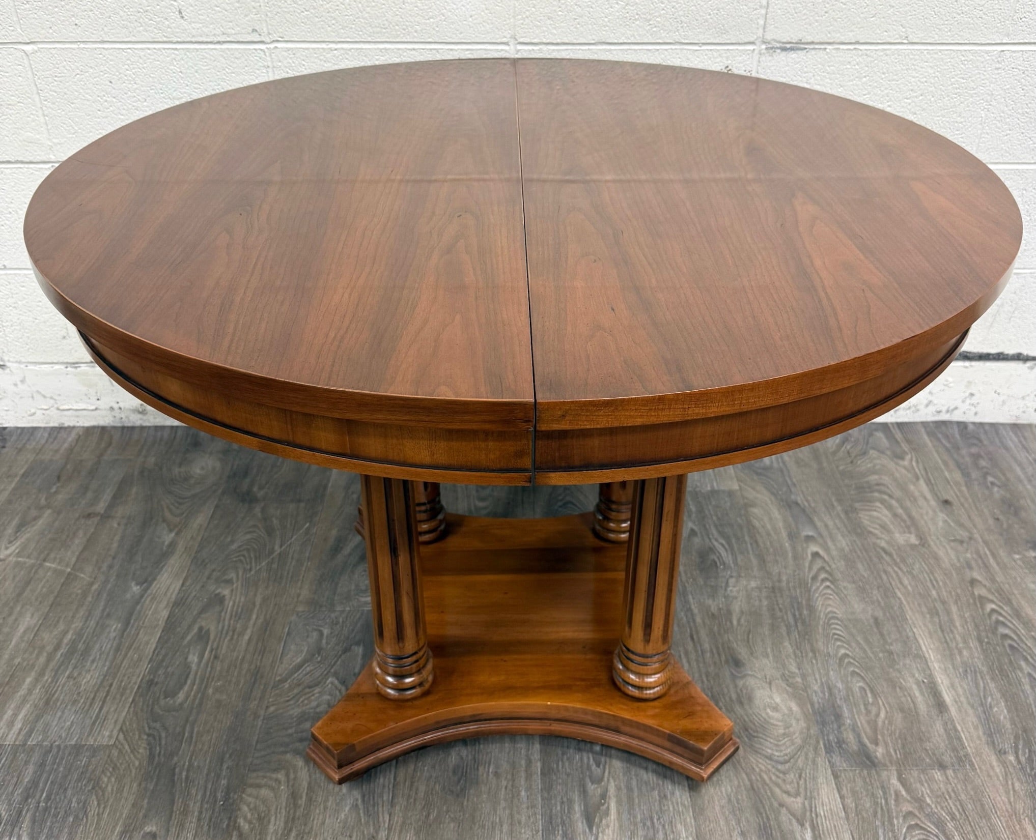 Vintage Neoclassical Regency Revival Walnut Pedestal Dining Table