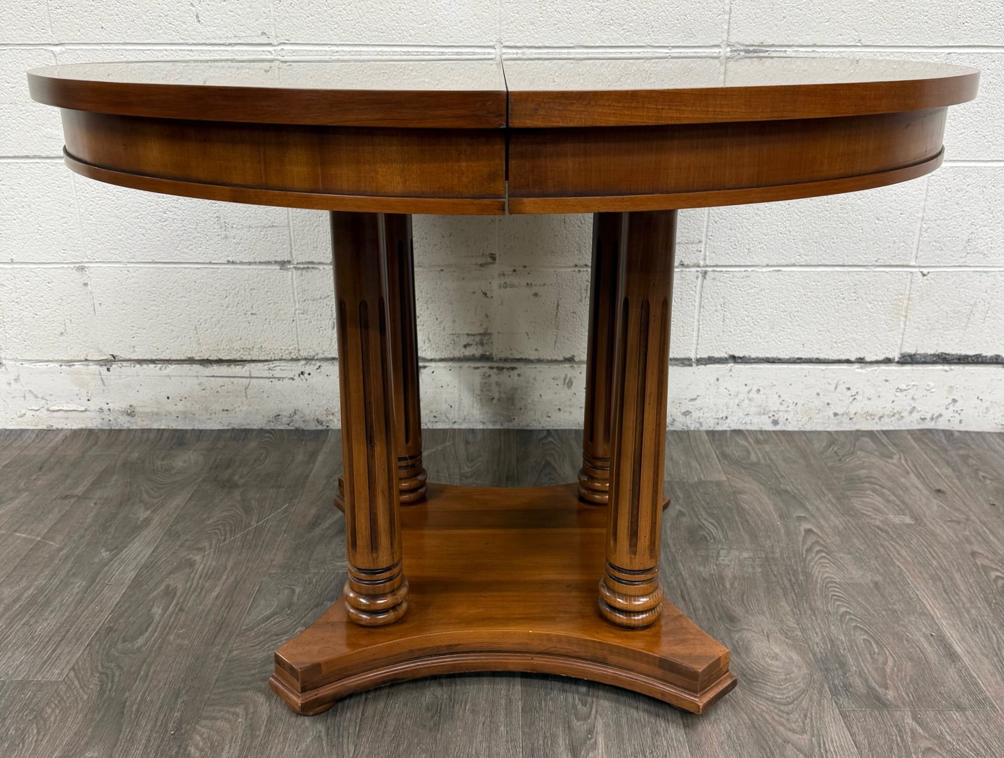 Vintage Neoclassical Regency Revival Walnut Pedestal Dining Table