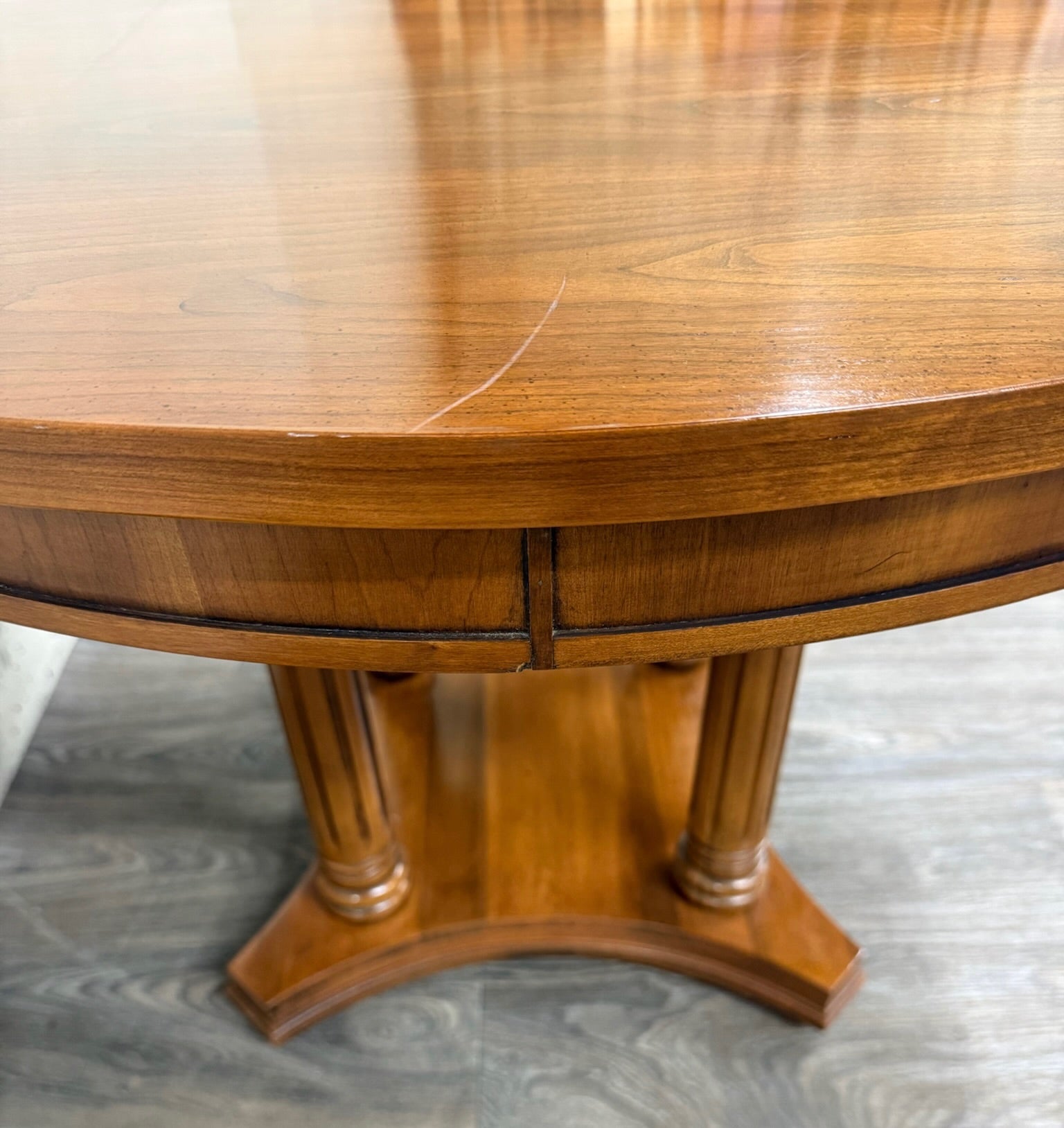 Vintage Neoclassical Regency Revival Walnut Pedestal Dining Table