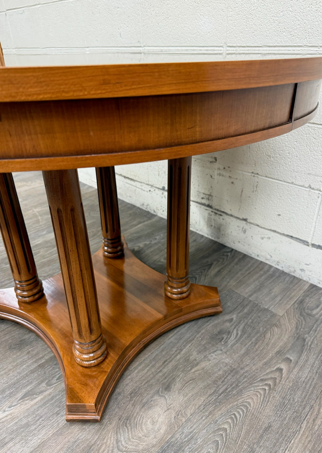 Vintage Neoclassical Regency Revival Walnut Pedestal Dining Table
