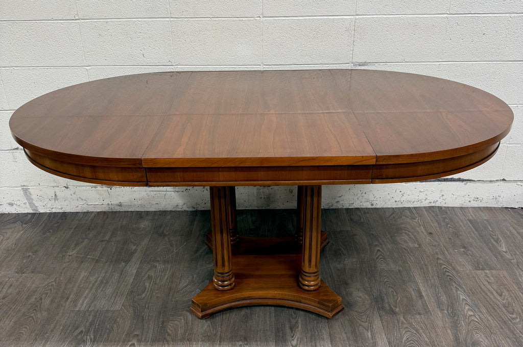 Vintage Neoclassical Regency Revival Walnut Pedestal Dining Table
