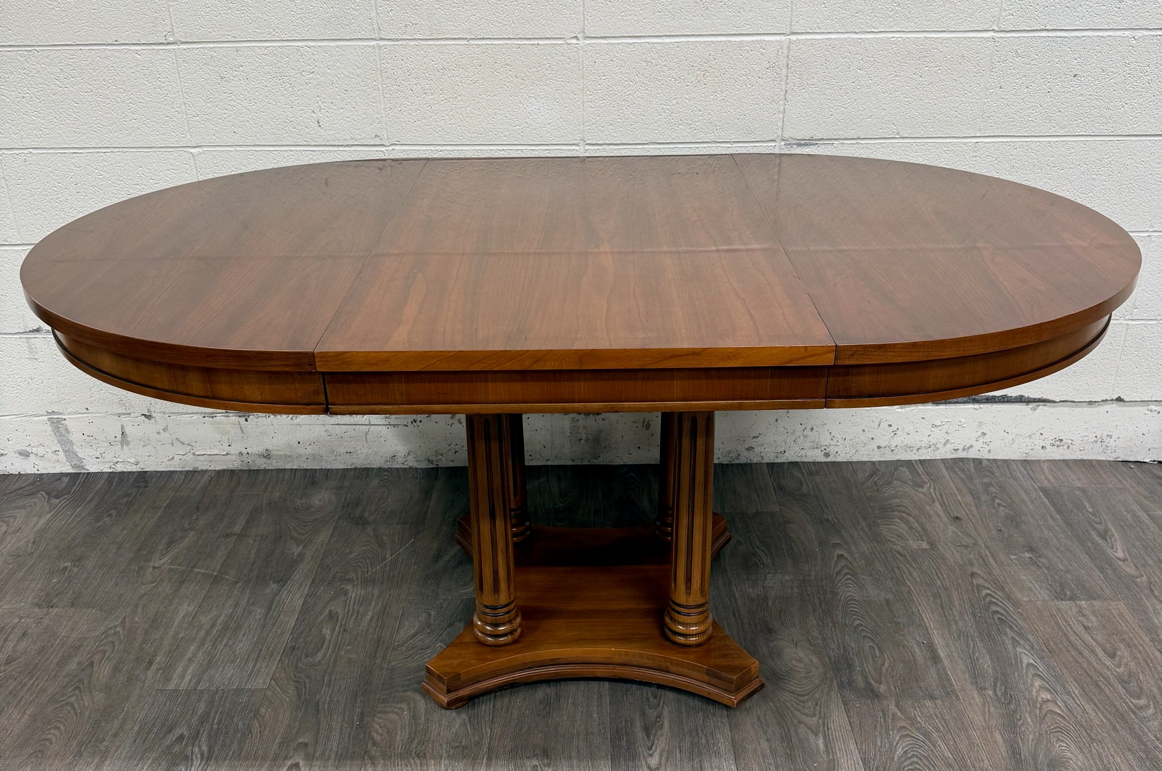 Vintage Neoclassical Regency Revival Walnut Pedestal Dining Table