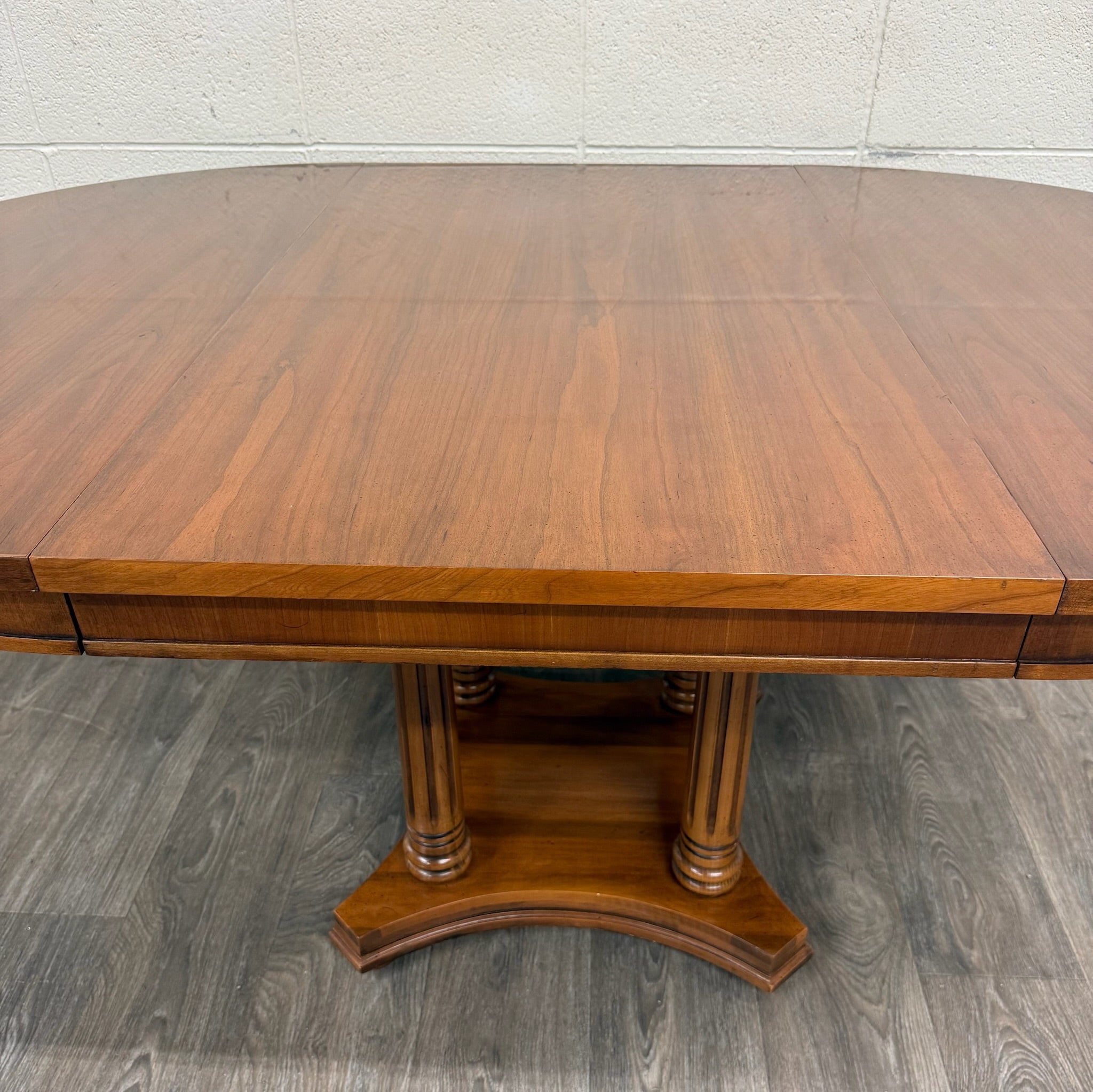 Vintage Neoclassical Regency Revival Walnut Pedestal Dining Table