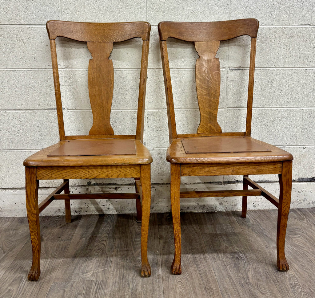 Antique Mission Arts and Crafts Tiger Oak Dining Chairs - Pair