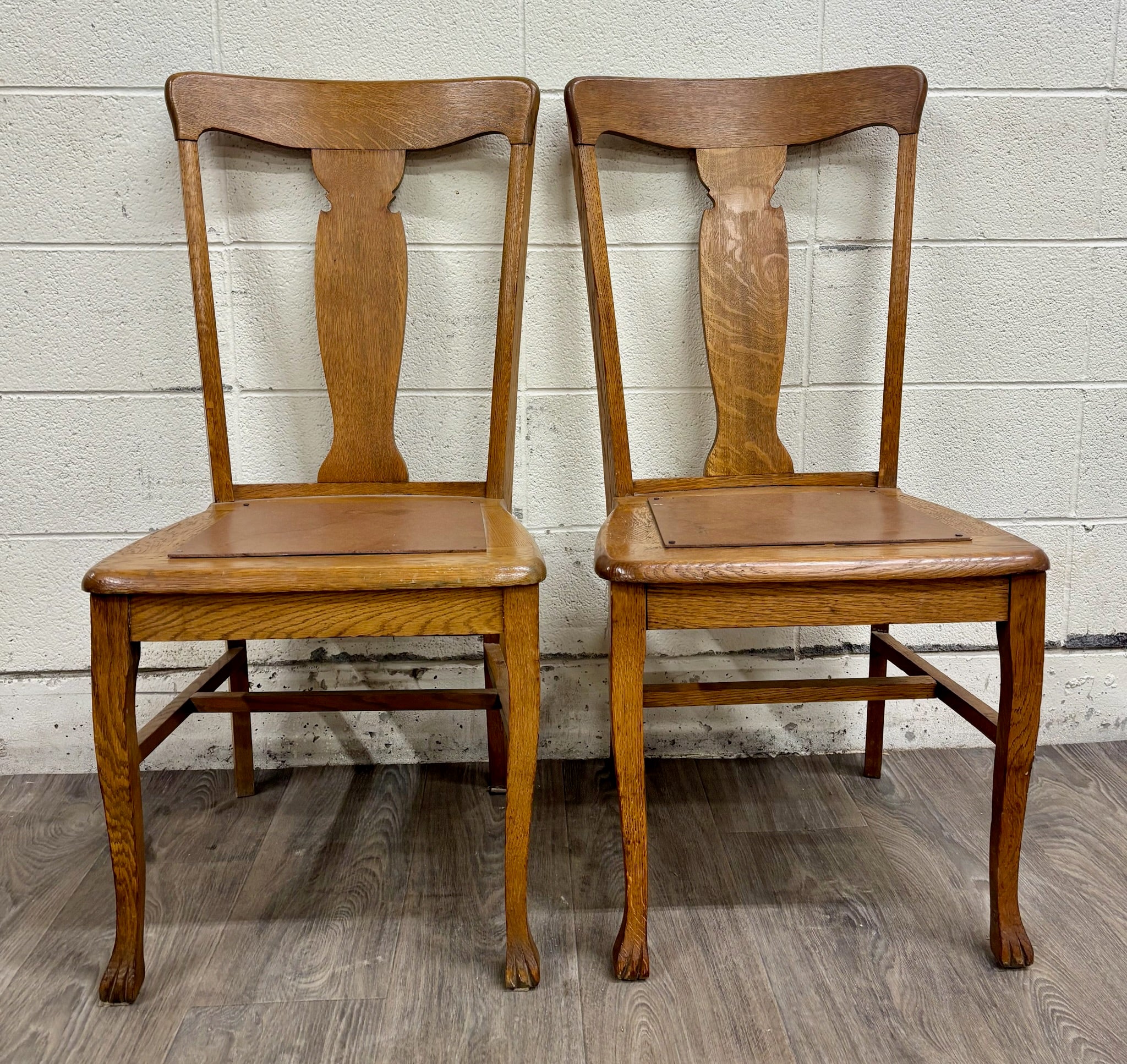 Antique Mission Arts and Crafts Tiger Oak Dining Chairs - Pair