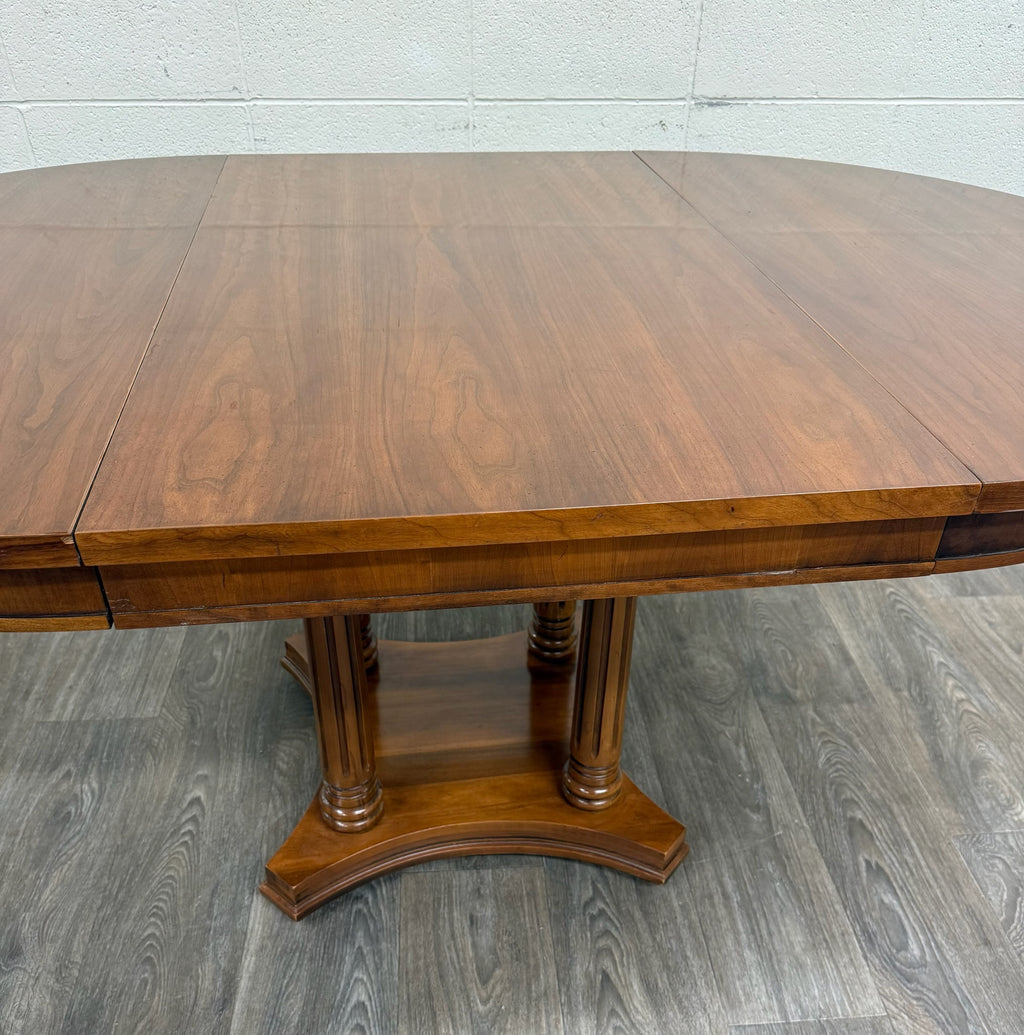 Vintage Neoclassical Regency Revival Walnut Pedestal Dining Table