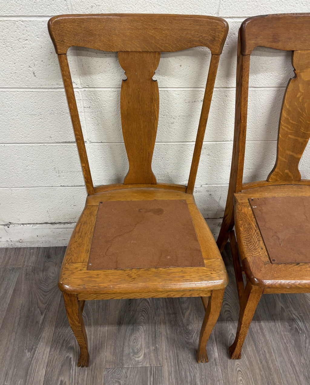 Antique Mission Arts and Crafts Tiger Oak Dining Chairs - Pair