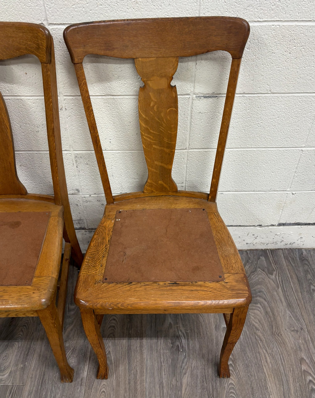 Antique Mission Arts and Crafts Tiger Oak Dining Chairs - Pair