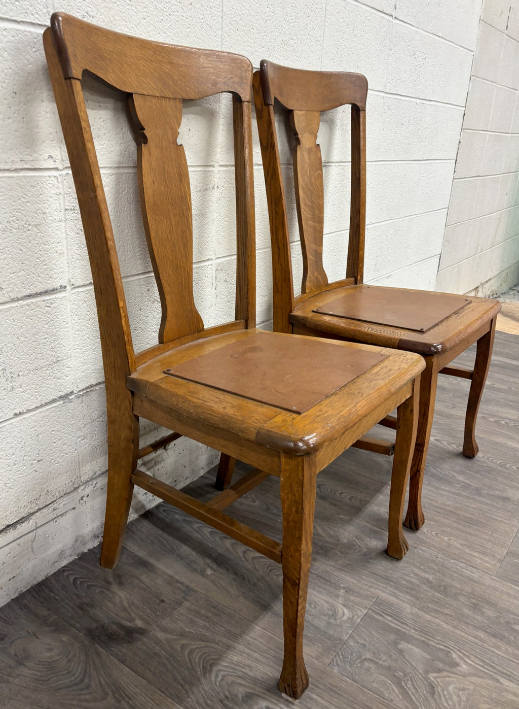 Antique Mission Arts and Crafts Tiger Oak Dining Chairs - Pair