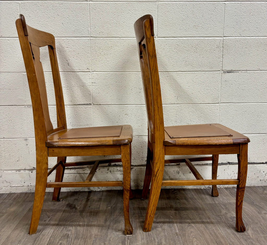 Antique Mission Arts and Crafts Tiger Oak Dining Chairs - Pair