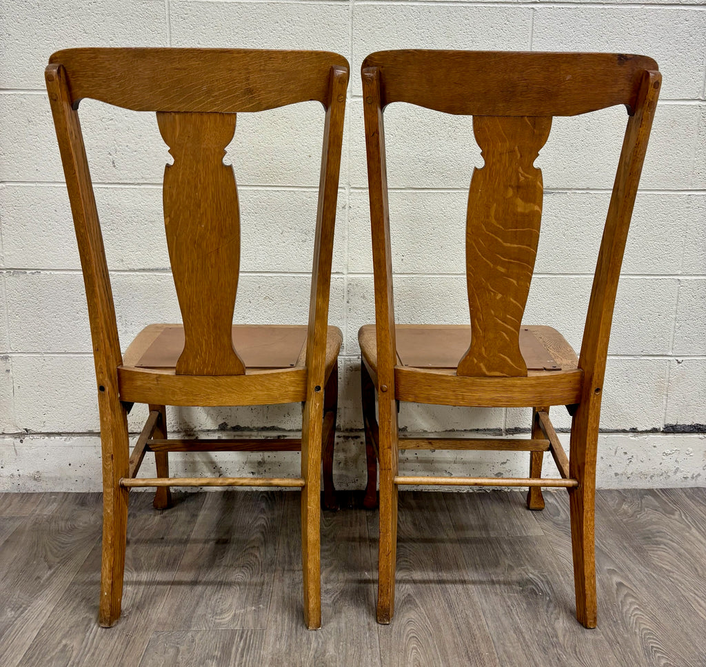 Antique Mission Arts and Crafts Tiger Oak Dining Chairs - Pair