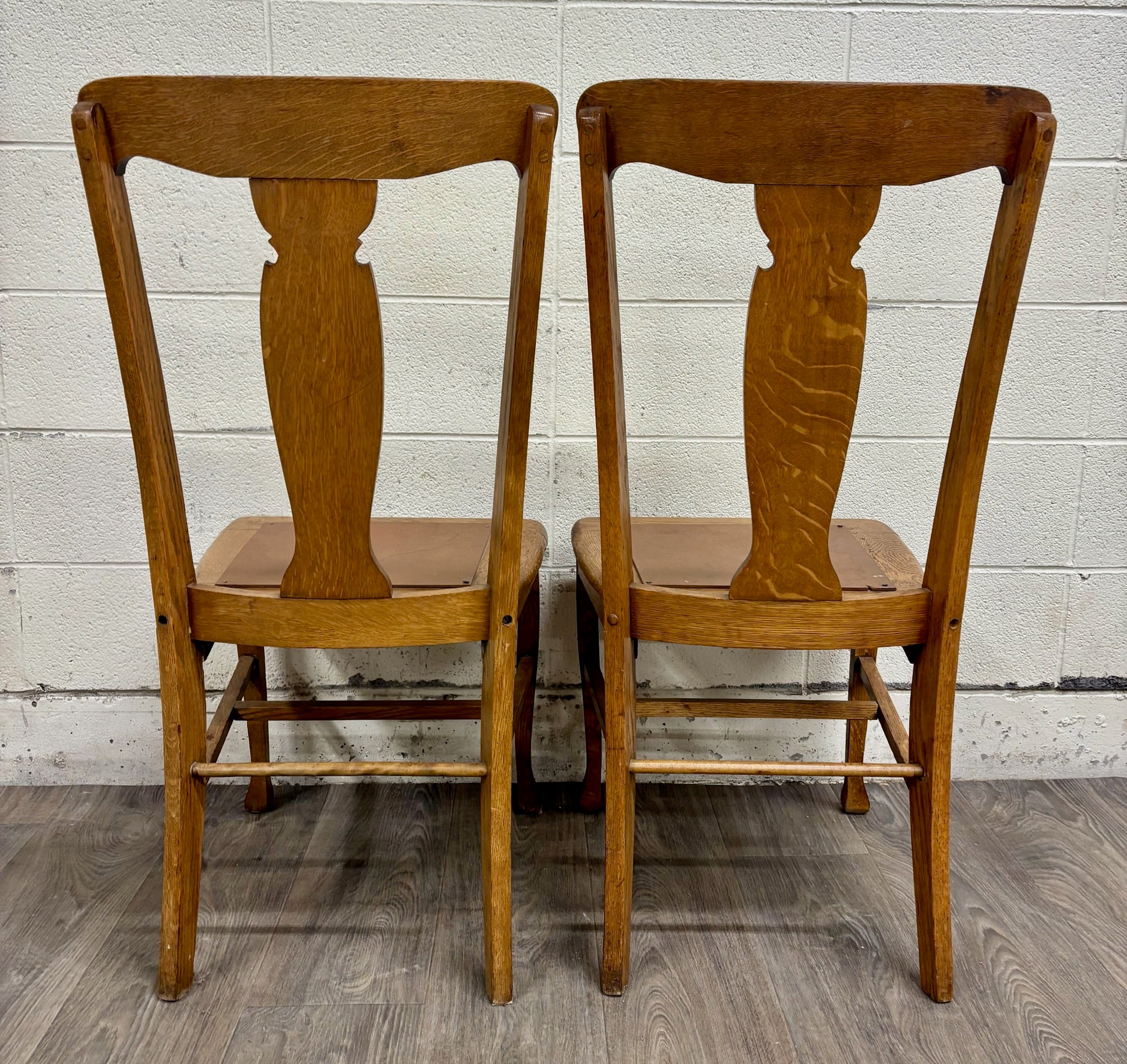 Antique Mission Arts and Crafts Tiger Oak Dining Chairs - Pair