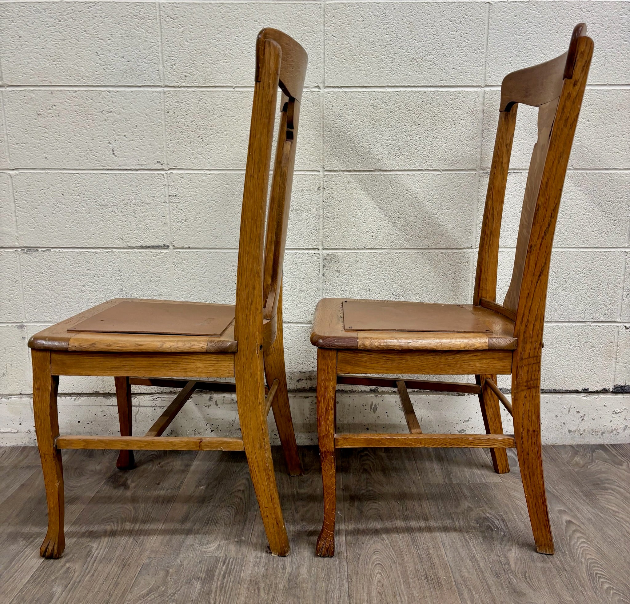 Antique Mission Arts and Crafts Tiger Oak Dining Chairs - Pair