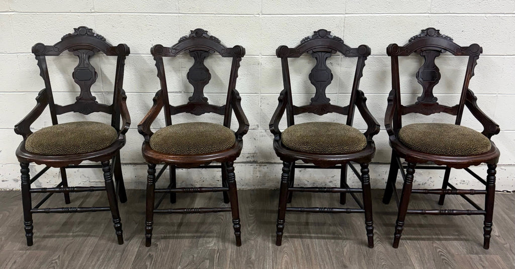 Antique Victorian Eastlake Style Walnut Dining Arm Chairs - Set of 4