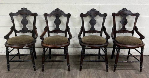 Antique Victorian Eastlake Style Walnut Dining Arm Chairs - Set of 4