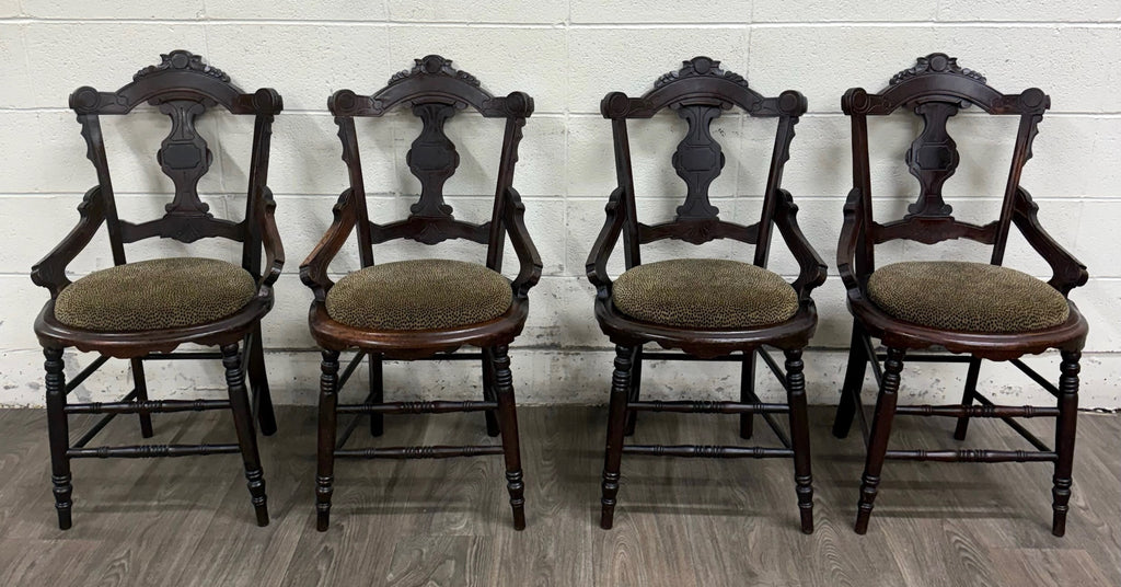 Antique Victorian Eastlake Style Walnut Dining Arm Chairs - Set of 4