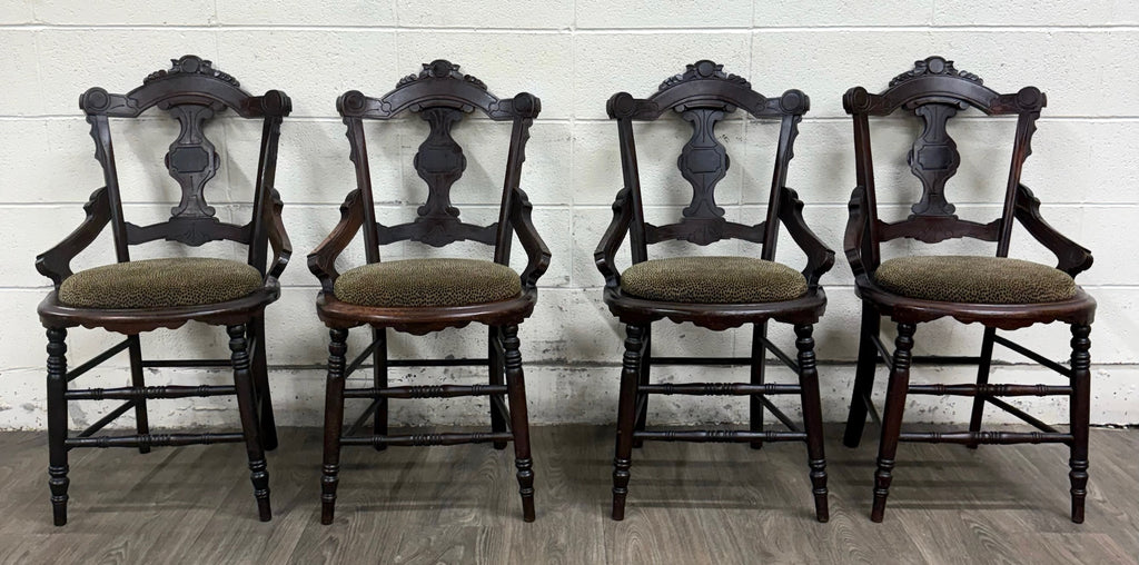 Antique Victorian Eastlake Style Walnut Dining Arm Chairs - Set of 4