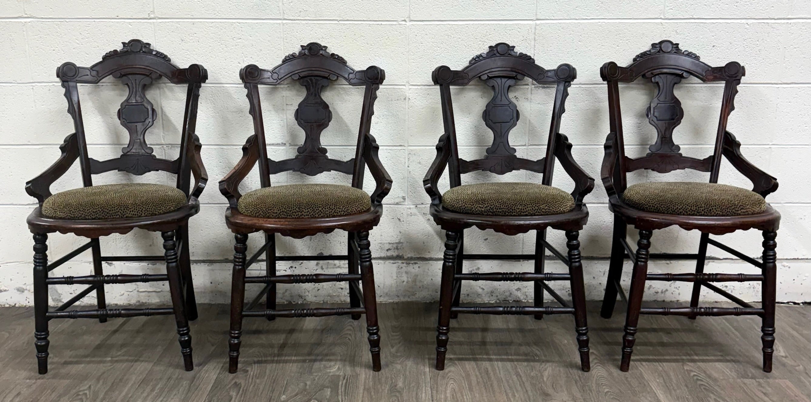 Antique Victorian Eastlake Style Walnut Dining Arm Chairs - Set of 4