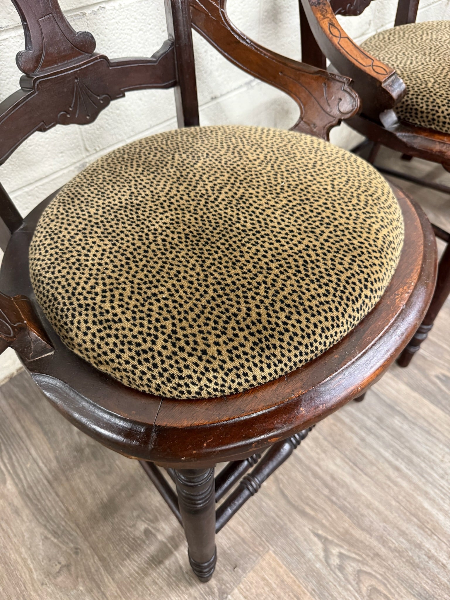 Antique Victorian Eastlake Style Walnut Dining Arm Chairs - Set of 4