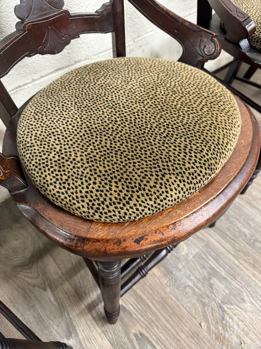Antique Victorian Eastlake Style Walnut Dining Arm Chairs - Set of 4