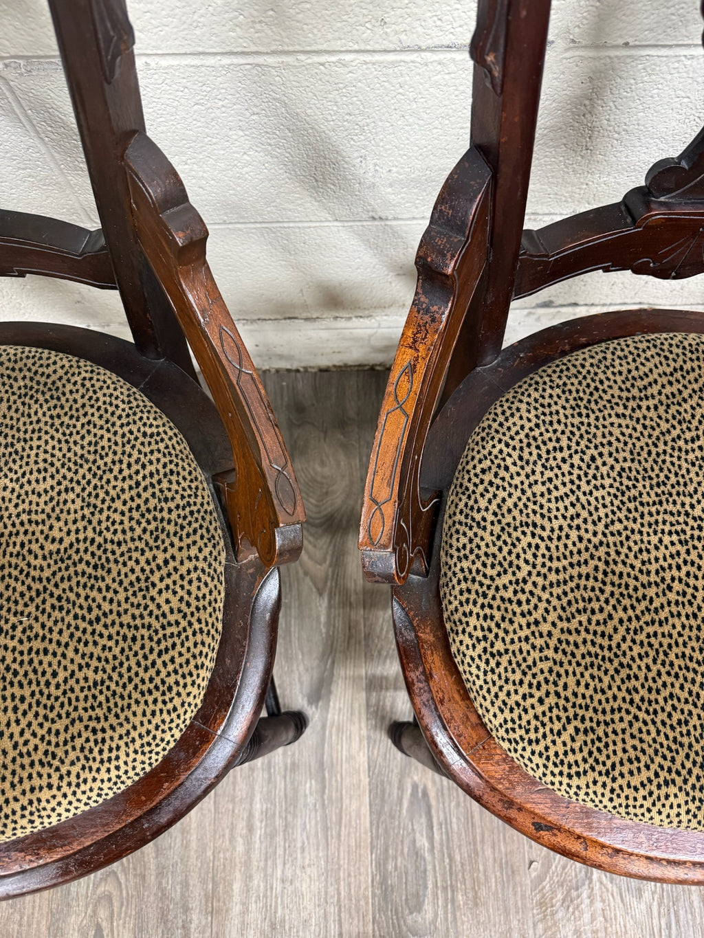 Antique Victorian Eastlake Style Walnut Dining Arm Chairs - Set of 4