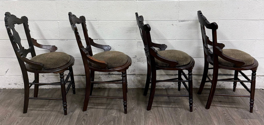 Antique Victorian Eastlake Style Walnut Dining Arm Chairs - Set of 4