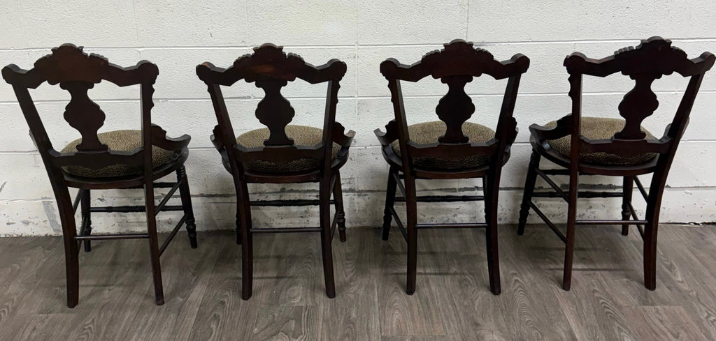Antique Victorian Eastlake Style Walnut Dining Arm Chairs - Set of 4