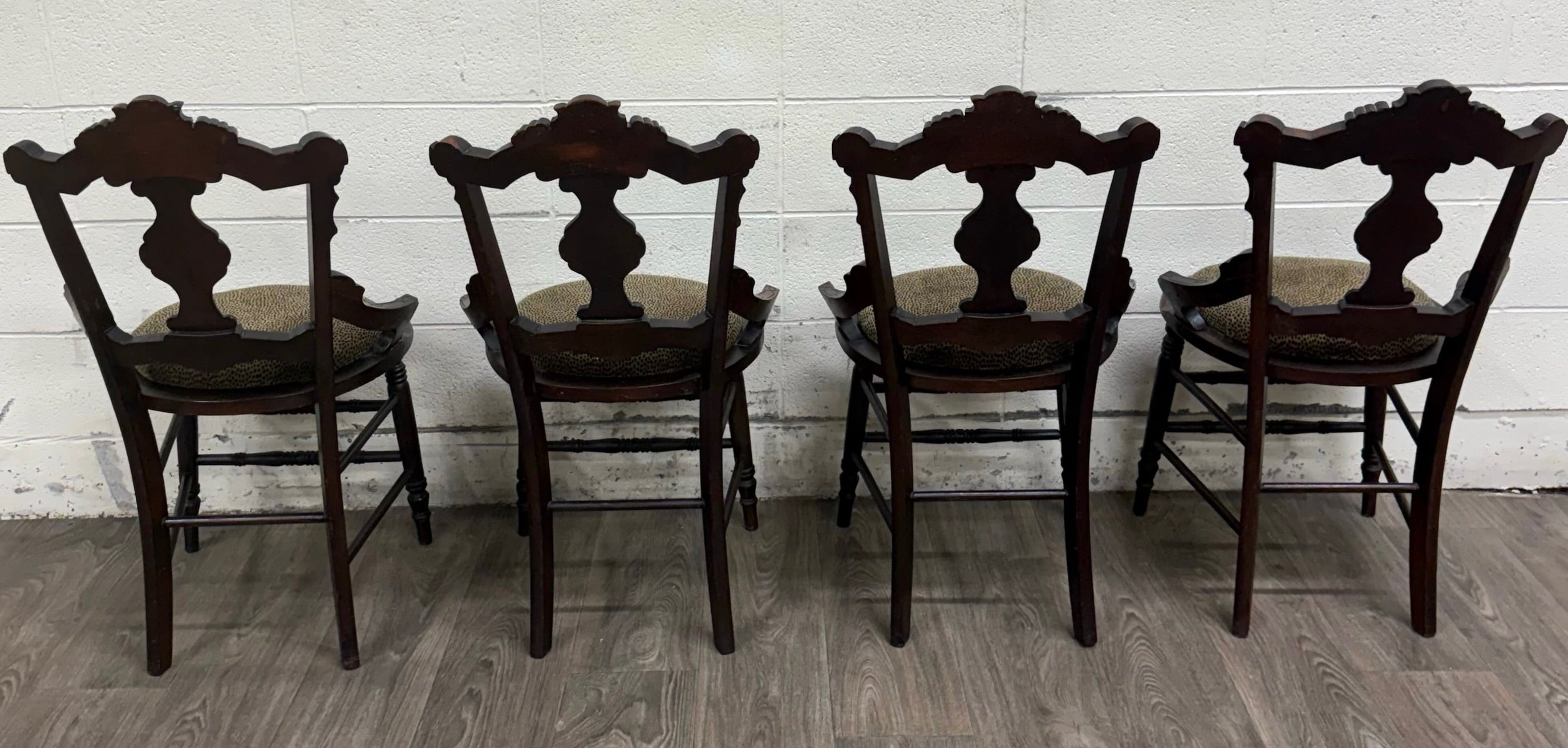 Antique Victorian Eastlake Style Walnut Dining Arm Chairs - Set of 4