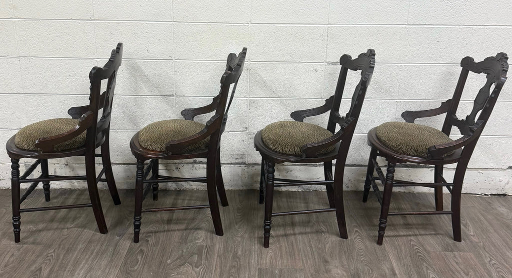 Antique Victorian Eastlake Style Walnut Dining Arm Chairs - Set of 4