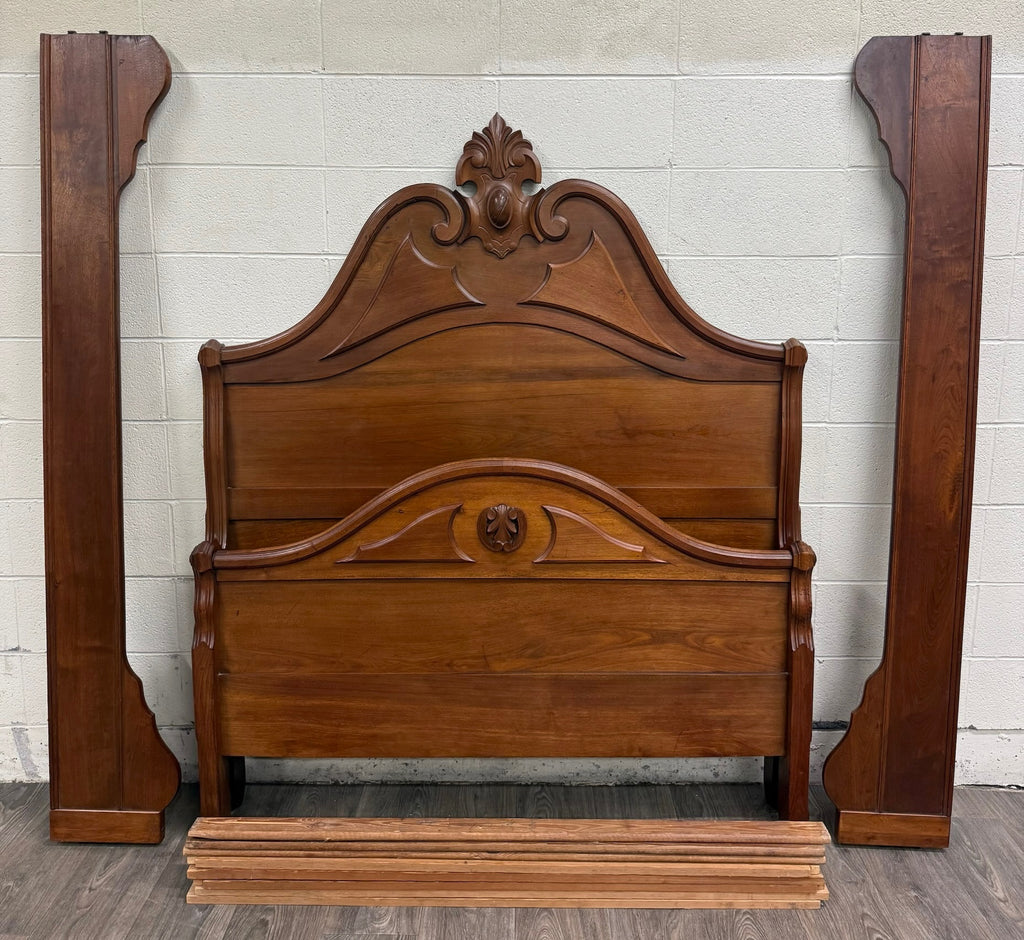 Antique Full Size Late Victorian Carved Walnut Bed