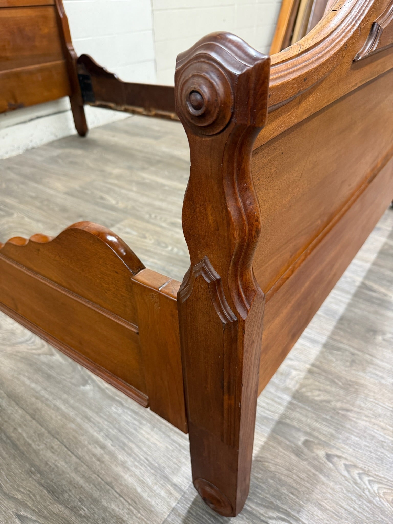 Antique Full Size Late Victorian Carved Walnut Bed