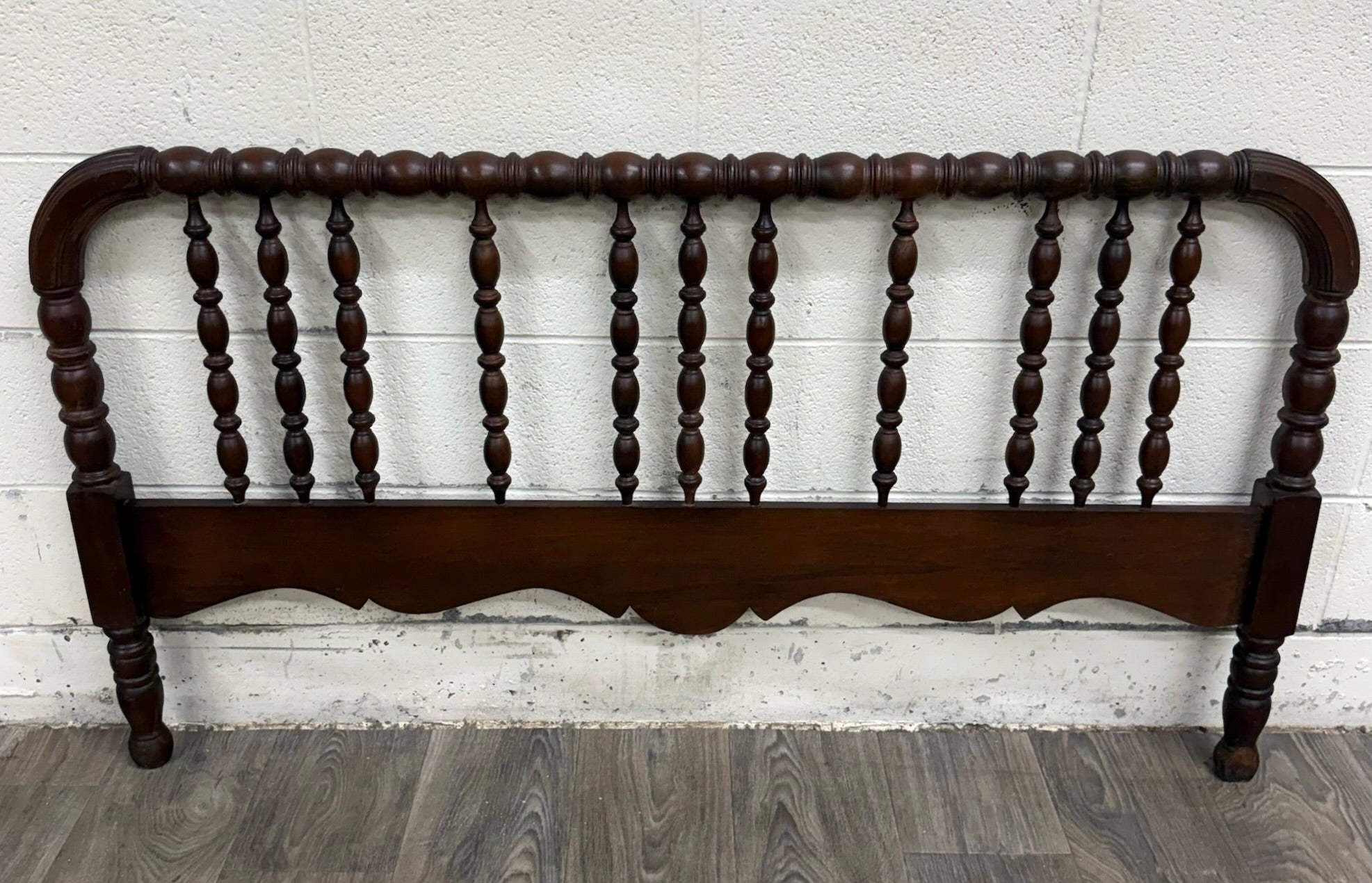 Antique Full Size Jenny Lind Style Headboard with Bobbin Turned Top Rail