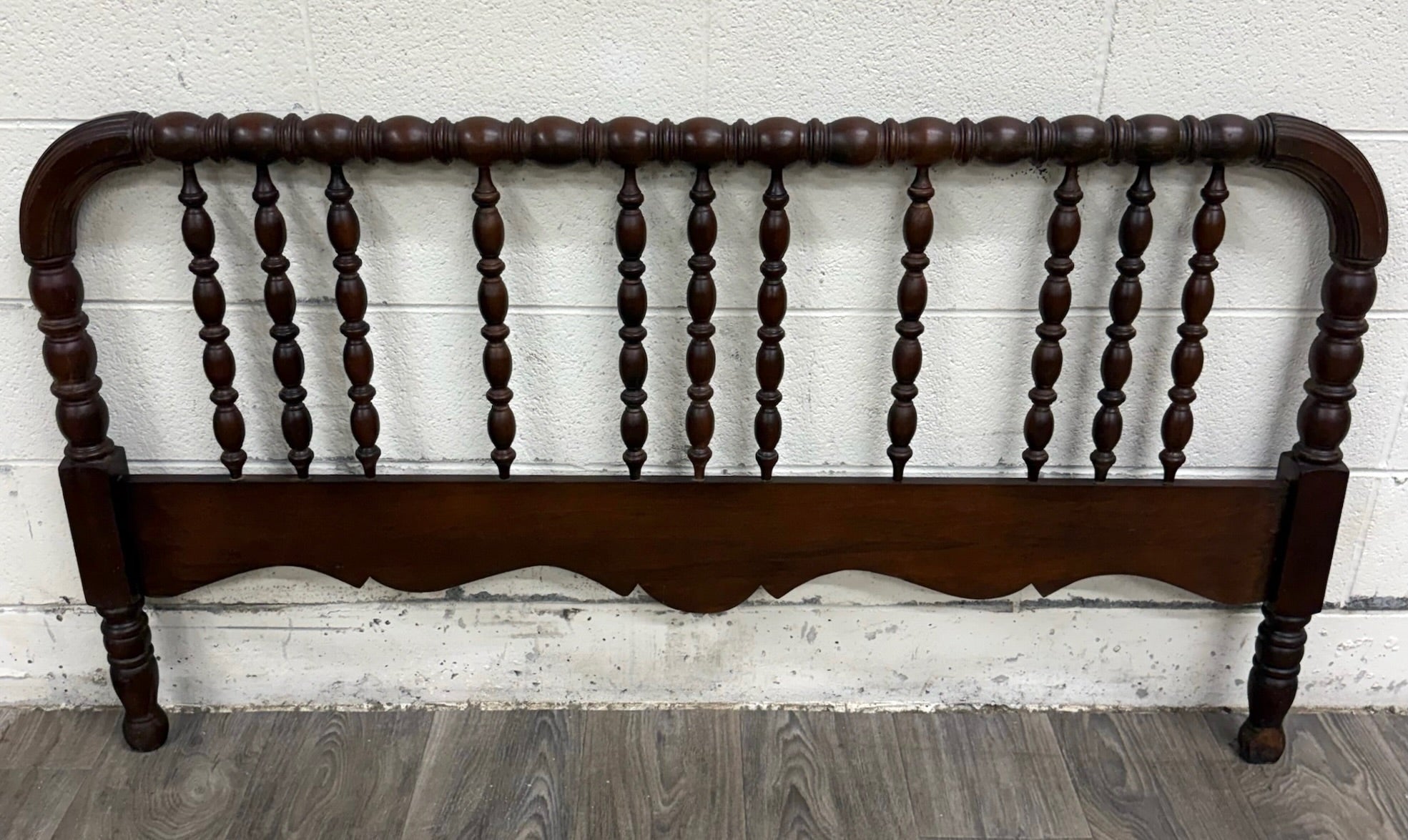Antique Full Size Jenny Lind Style Headboard with Bobbin Turned Top Rail
