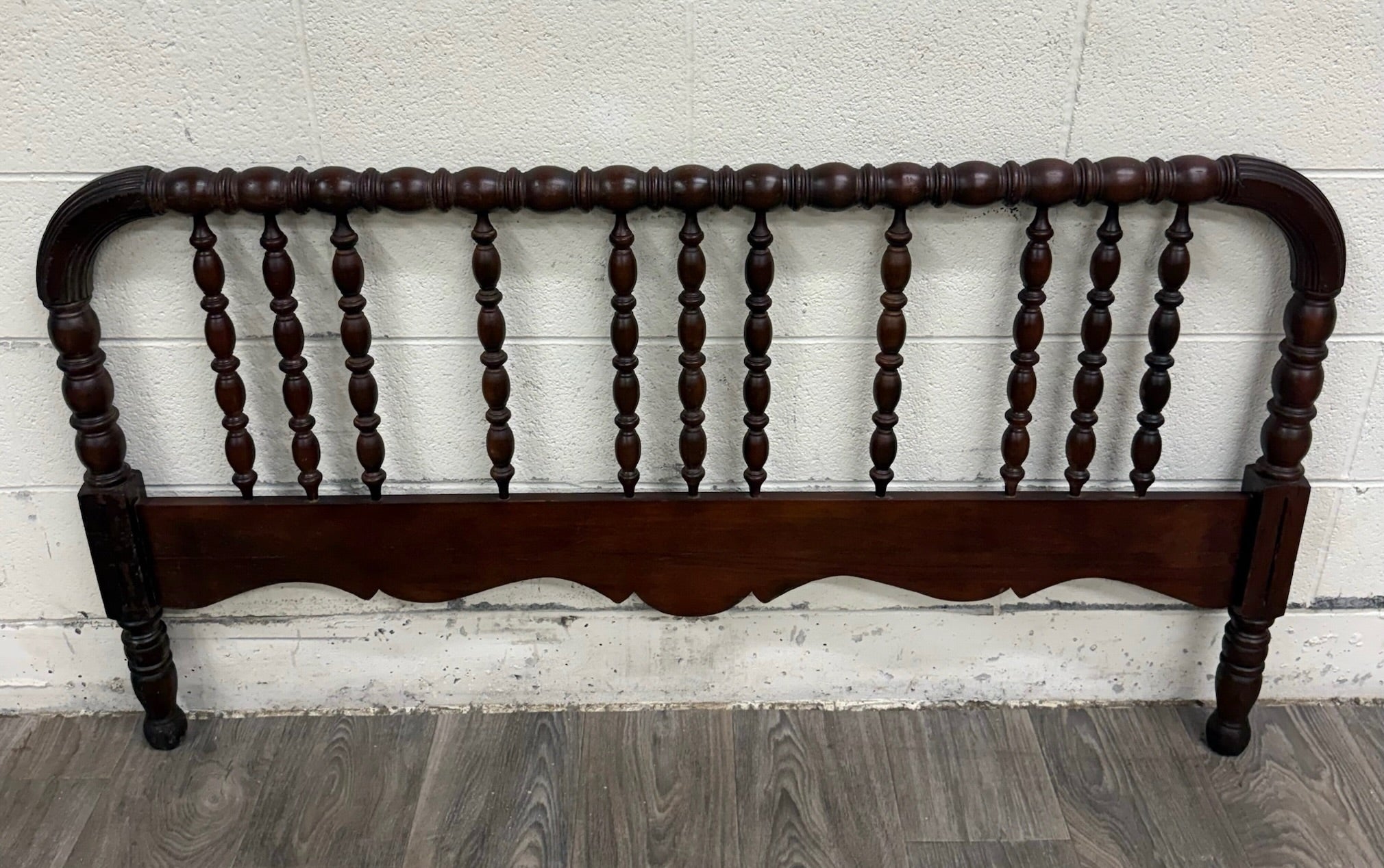 Antique Full Size Jenny Lind Style Headboard with Bobbin Turned Top Rail