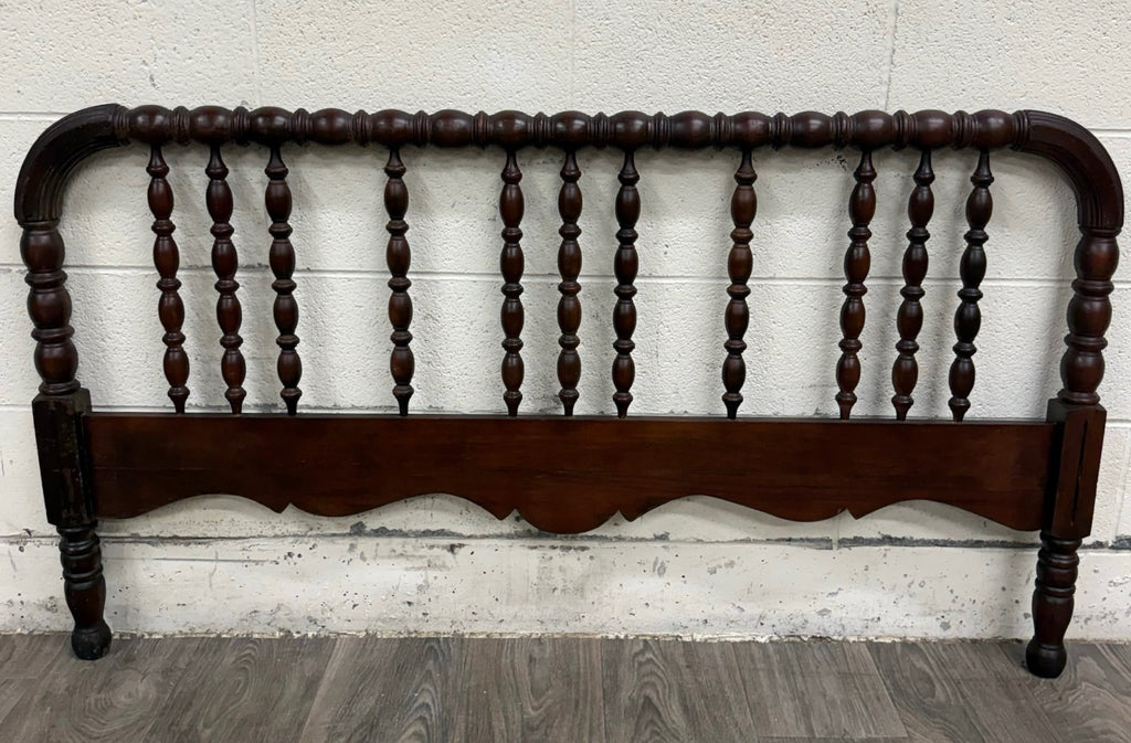Antique Full Size Jenny Lind Style Headboard with Bobbin Turned Top Rail