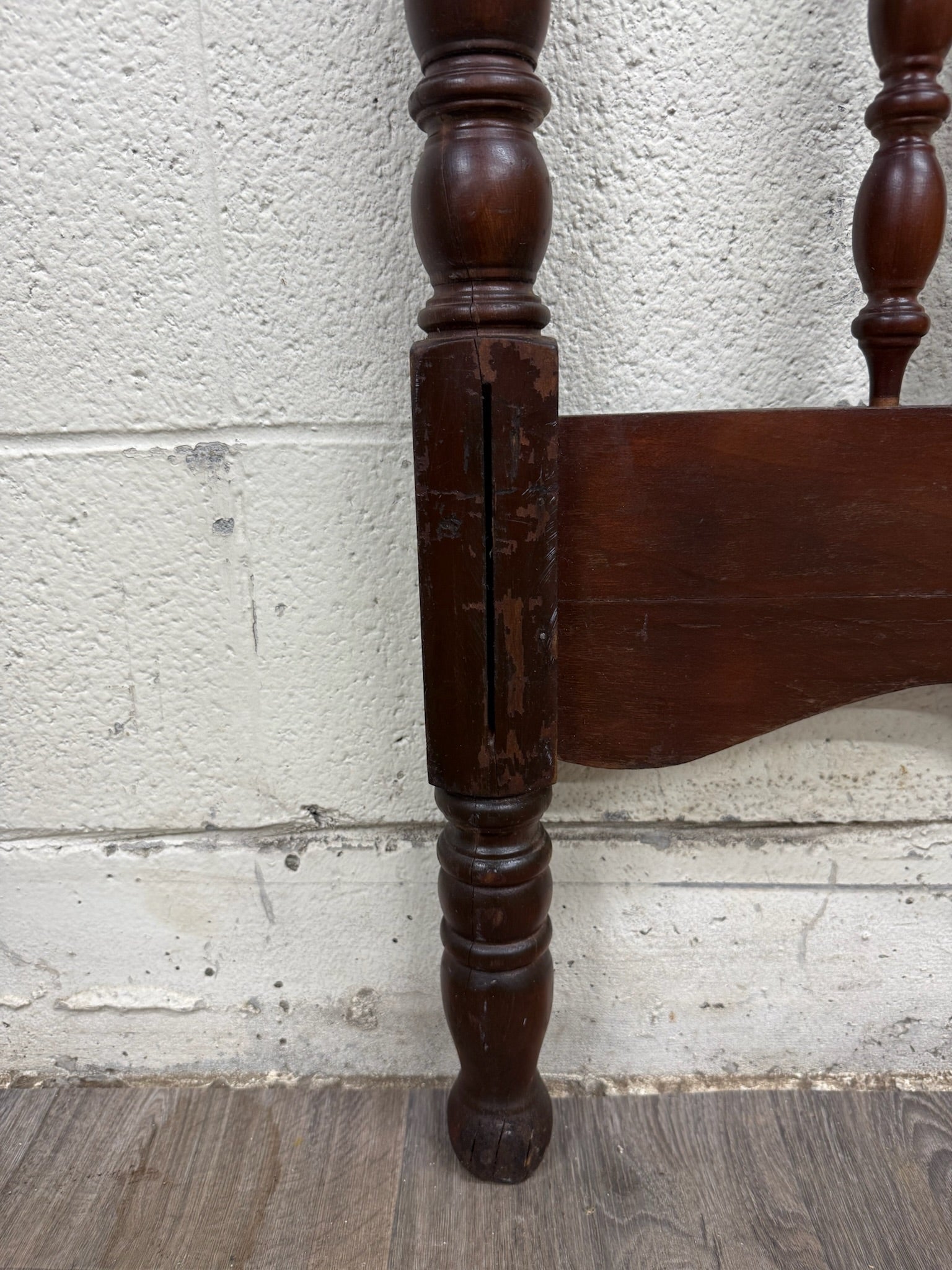 Antique Full Size Jenny Lind Style Headboard with Bobbin Turned Top Rail