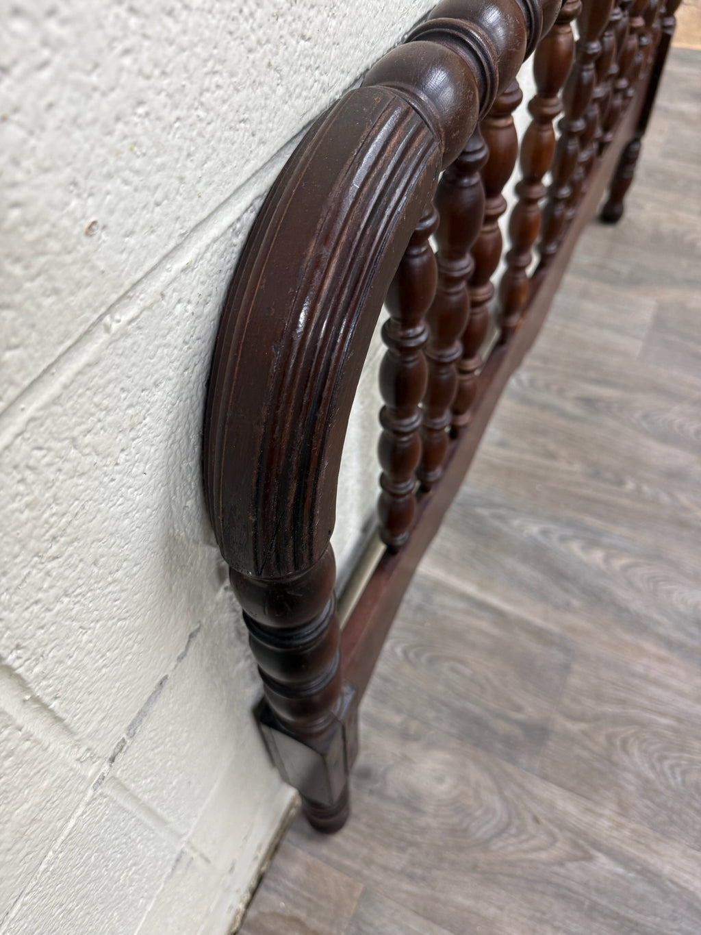 Antique Full Size Jenny Lind Style Headboard with Bobbin Turned Top Rail
