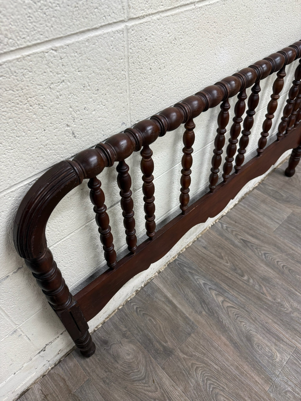 Antique Full Size Jenny Lind Style Headboard with Bobbin Turned Top Rail