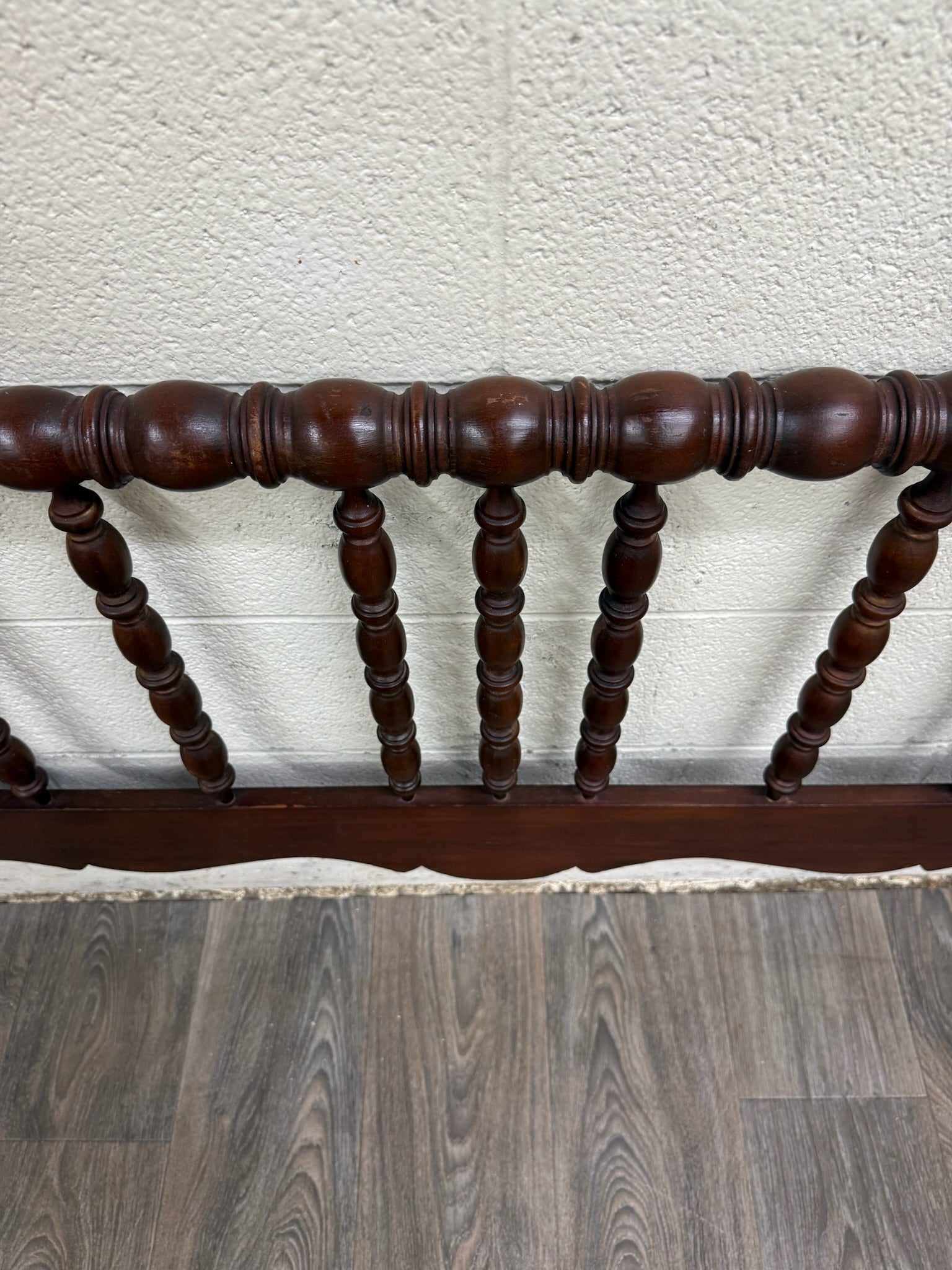 Antique Full Size Jenny Lind Style Headboard with Bobbin Turned Top Rail