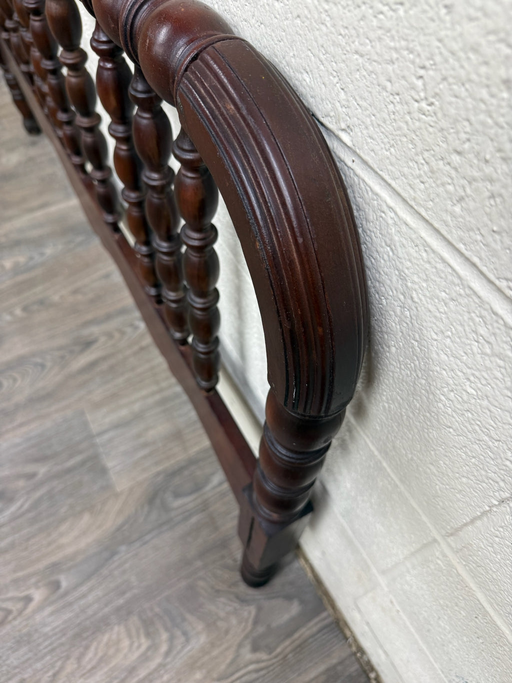 Antique Full Size Jenny Lind Style Headboard with Bobbin Turned Top Rail