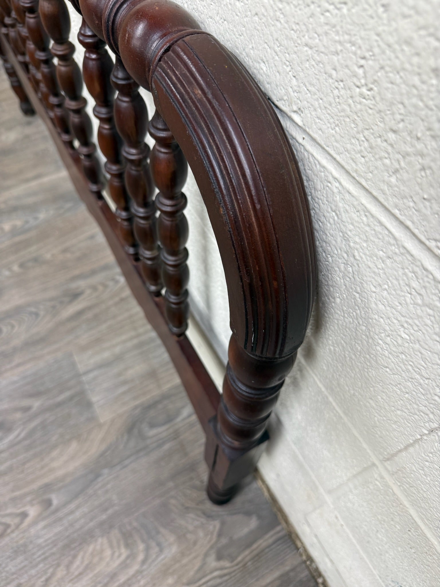 Antique Full Size Jenny Lind Style Headboard with Bobbin Turned Top Rail