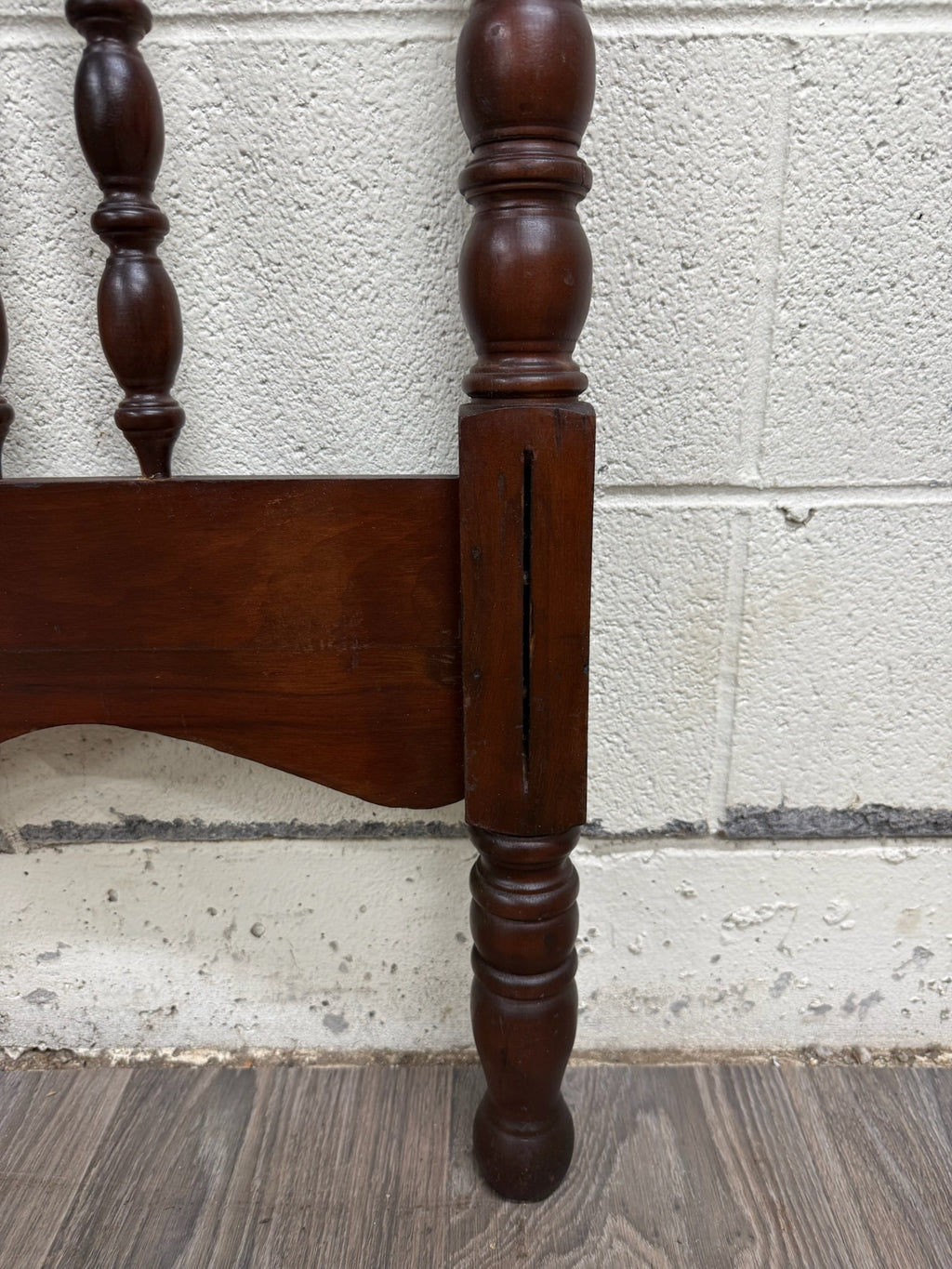 Antique Full Size Jenny Lind Style Headboard with Bobbin Turned Top Rail