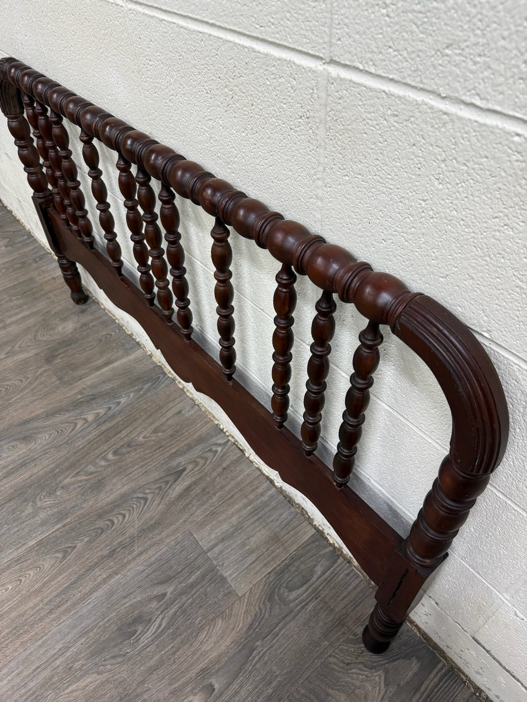 Antique Full Size Jenny Lind Style Headboard with Bobbin Turned Top Rail