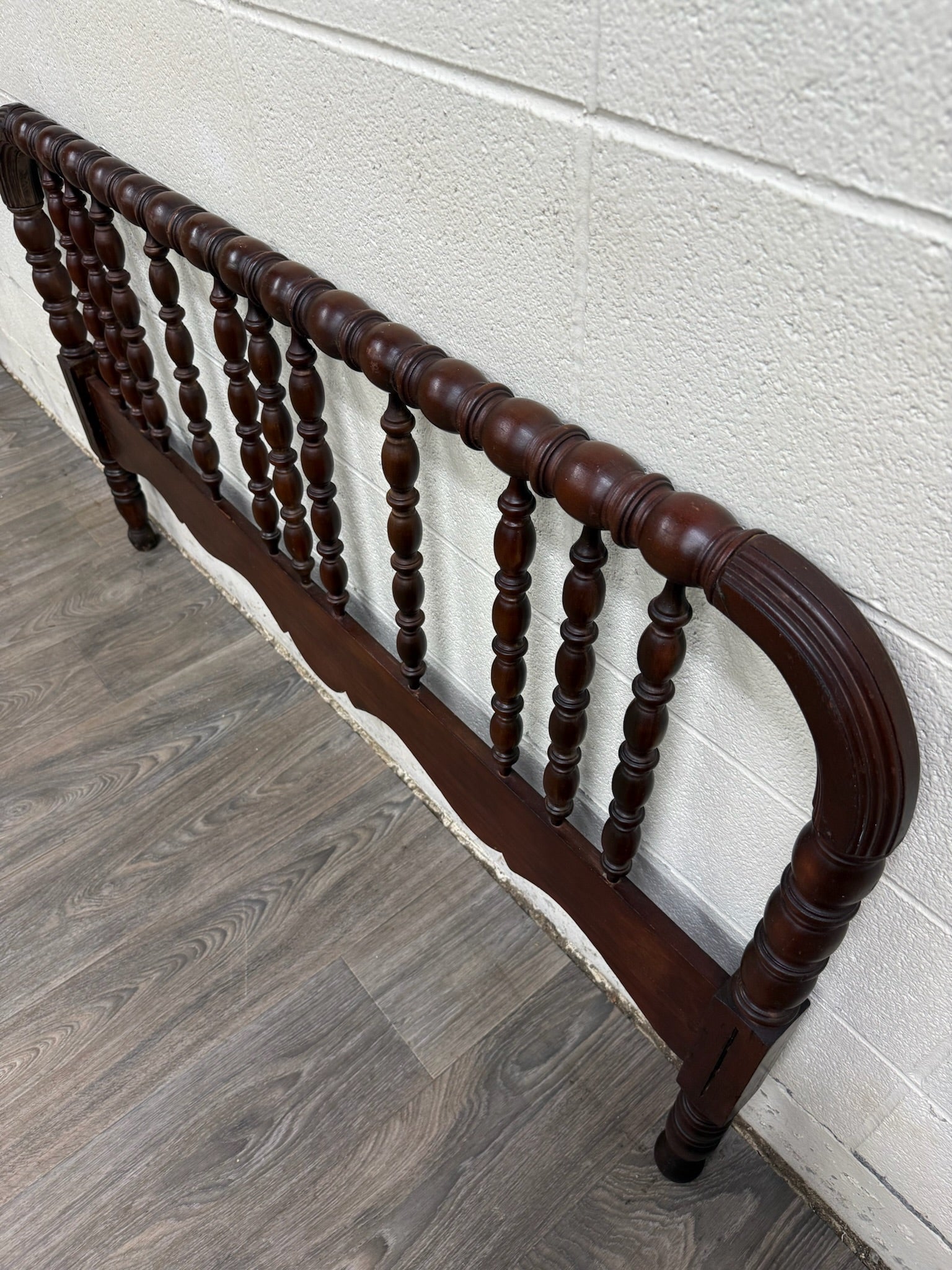 Antique Full Size Jenny Lind Style Headboard with Bobbin Turned Top Rail