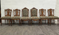 Antique Victorian Oak and Tapestry Dining Chairs - Set of 6