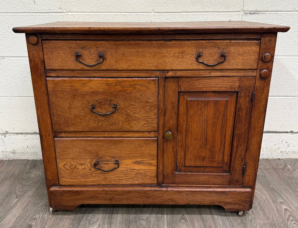 Antique Arts & Crafts Oak Washstand with Castors